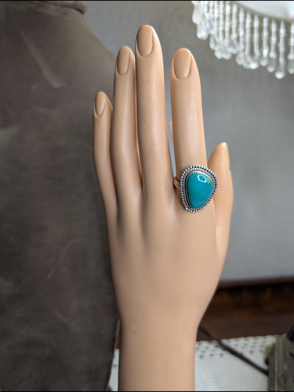 Chunky Kingman Turquoise Sterling Silver Statement Ring Size 8.5 Southwestern